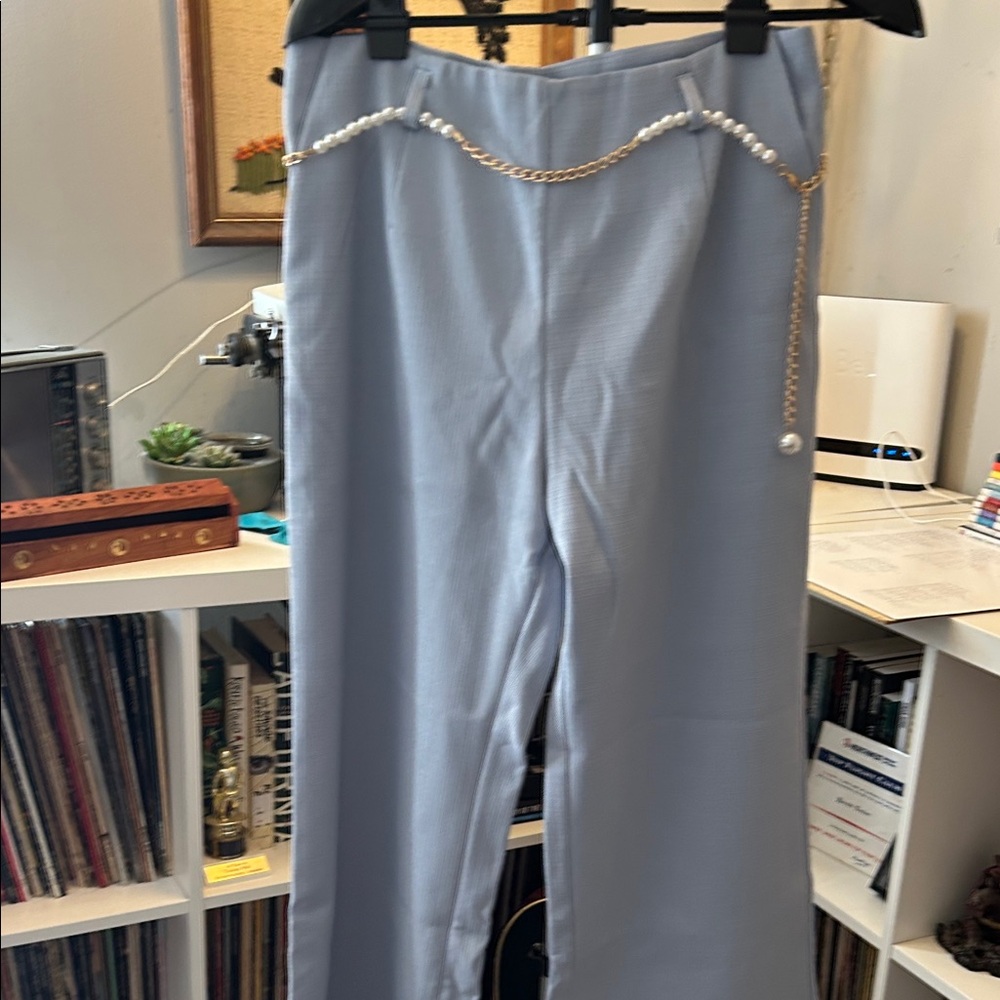 Cider Light Blue Pants with Chain Accent